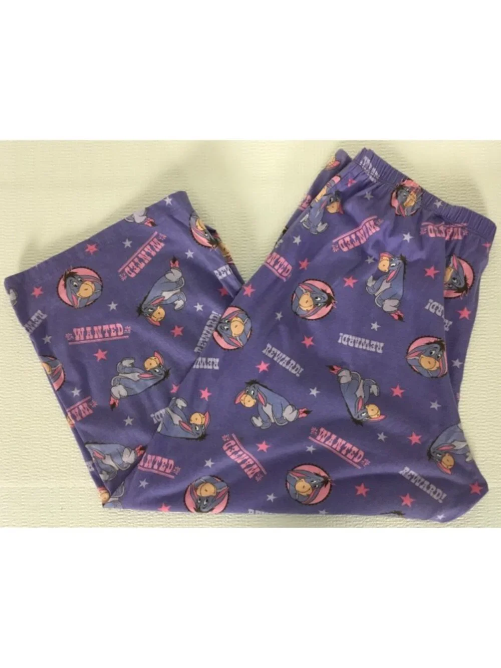 Disney Capri PJ Bottoms Size XL Purple with Eeyore Wanted Reward Elastic Waist - Picture 7 of 13